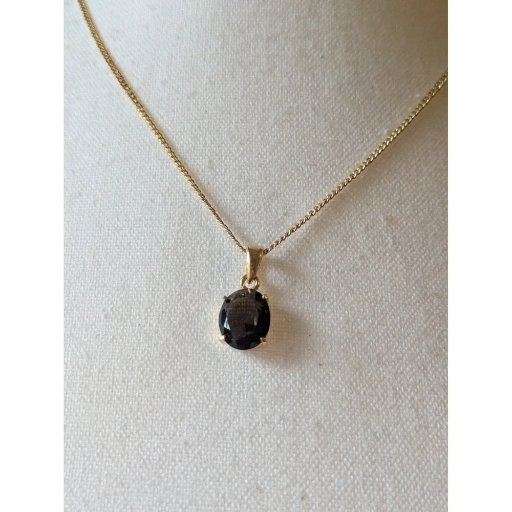 Dainty Pendant Necklace Gold Tone & Dark Smoky Brown Classic Everyday Wear 14